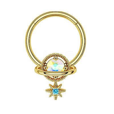 304 Stainless Steel Nose Ring with Brass Pave Clear AB Cubic Zirconia Planet Charms FS-WG57CFD-04-1