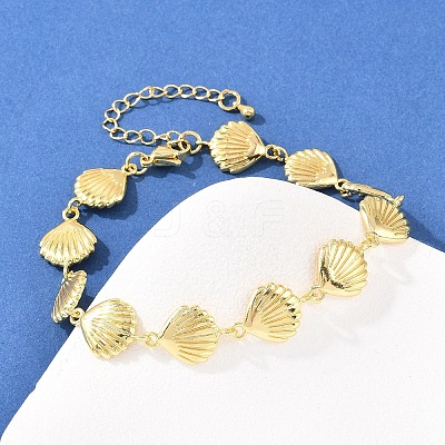 Shell Shape Brass Link Chain Bracelets for Women BJEW-K248-07C-G-1