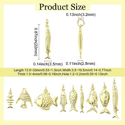 9Pcs 9 Styles Brass Pendants KK-CJ0004-41-1