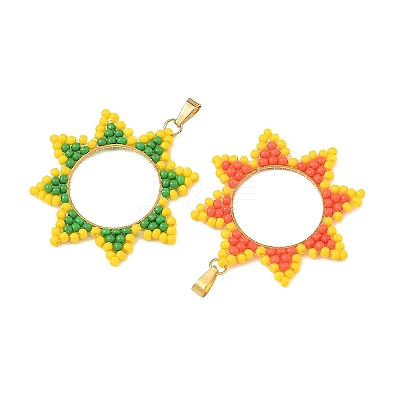 Brass & Glass Seed Beaded Pendants PALLOY-MZ01373-1