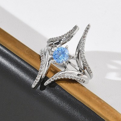 Brass Micro Pave Cubic Zirconia Cuff Open Rings for Women RJEW-L343-09P-02-1