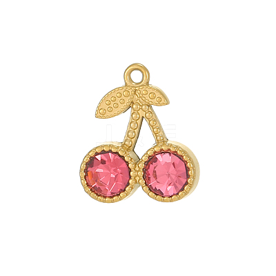 304 Stainless Steel Pave Pink Cubic Zirconia Charms CU-OY001-42G-1