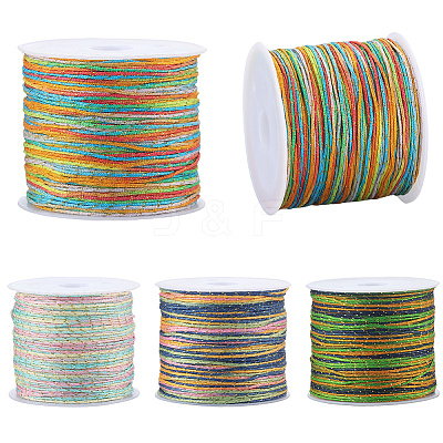 4 Rolls 4 Colors Segment Dyed Nylon Braided Cord with Gold Thread WCOR-SC0001-02A-1