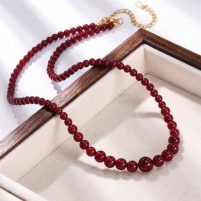 Natural Rhodochrosite & Shell Pearl Round Graduated Beaded Necklaces NJEW-U026-25G-1