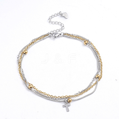 304 Stainless Steel 3-strand Chain Bracelets BJEW-L673-018-GP-1