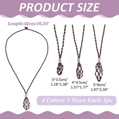 12Pcs 4 Colors Waxed Cotton Thread Macrame Pouch Necklaces NJEW-PH01573-1