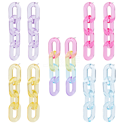 5 Pairs 5 Colors Acrylic Cable Chains Dangle Stud Earrings EJEW-AN0004-06-1