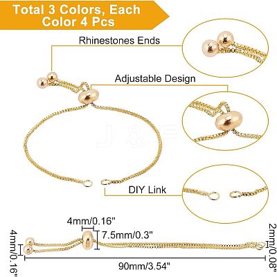 12Pcs 3 Colors Brass Box Chain Slider Bracelet Making KK-NB0001-79-1