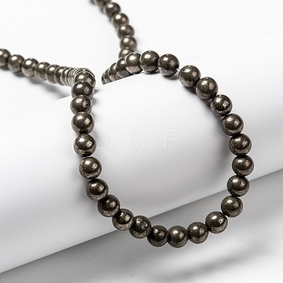 Natural Pyrite Beads Strands G-L031-6mm-01-1