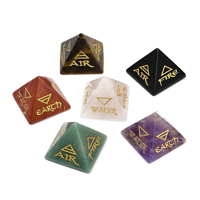 6Pcs Natural Obsidian & Red Jasper & Amethyst & Tiger Eye & Rose Quartz & Green Aventurine Orgonite Pyramid Display Decorations G-C186-06-1