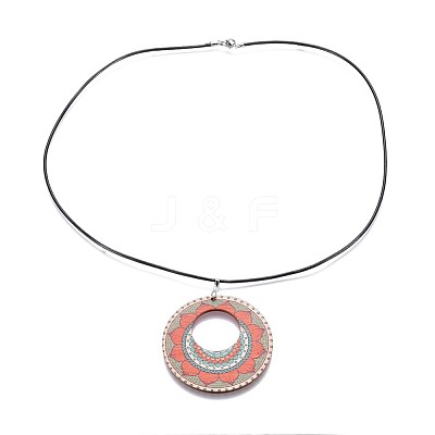 Wood Pendant Necklaces NJEW-JN02326-M-1