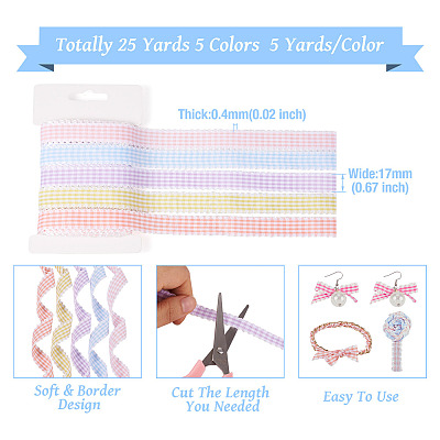 25 Yards 5 Colors Polycotton(Polyester Cotton) Ribbon OCOR-TAC0030-02B-1
