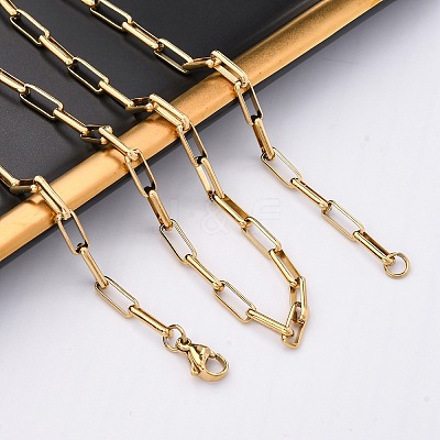 304 Stainless Steel Paperclip Chain Necklaces NJEW-Q013-03G-1