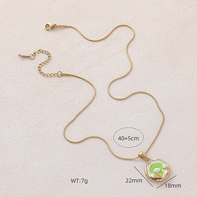 304 Stainless Steel Enamel with Imitation Pearl Flower Pendant Necklaces for Women DU2502-1
