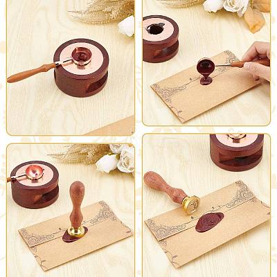 Brass Wax Seal Stamps with Wood Handle AJEW-WH0412-0160-1