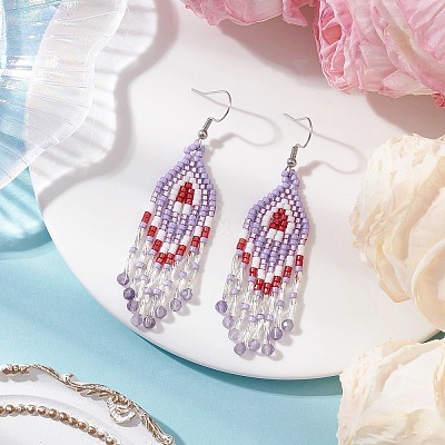Natural Amethyst Rhombus Dangle Earrings EJEW-MZ00567-05-1