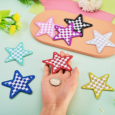 8Pcs 2 Styles Star with Lattice Computerized Embroidery Polyester Iron on/Sew on Patches PATC-TAC0001-28-1