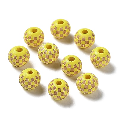 Wood Laser Engraved Tartan Beads WOOD-I011-01A-04-1