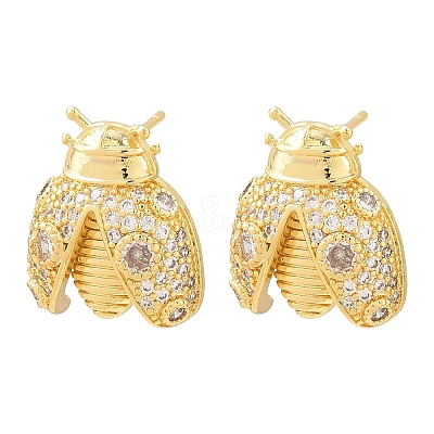 Brass Micro Pave Clear Cubic Zirconia Stud Earrings EJEW-F400-03A-G-1
