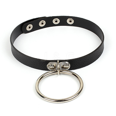 Alloy Ring Pendant PU Leather Choker Necklaces for Women FS-WGA2FAB-01-1