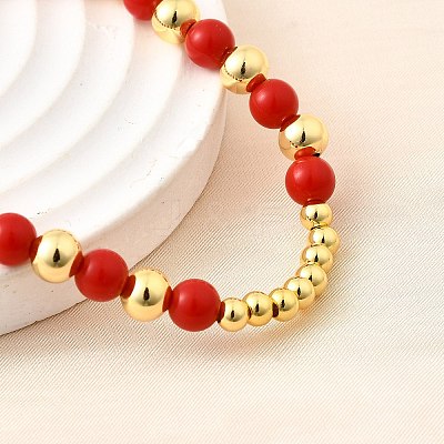 ABS Imitation Pearl Round Beads Stretch Bracelets for Women BJEW-D317-12A-G-1
