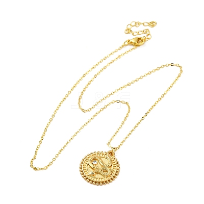 Brass Micro Pave Clear Cubic Zirconia Flat Round with Snake Pendant Necklaces LS-NJEW-S438-02A-G-1