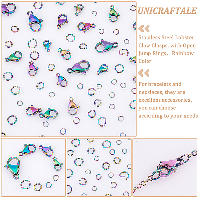 40Pcs 4 Style Ion Plating(IP) Rainbow Color 304 Stainless Steel Lobster Claw Clasps STAS-UN0039-06-1