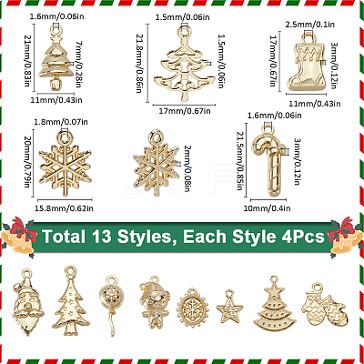 52Pcs 13 Styles Christmas Theme Zinc Alloy Pendants FIND-SC0012-62-1
