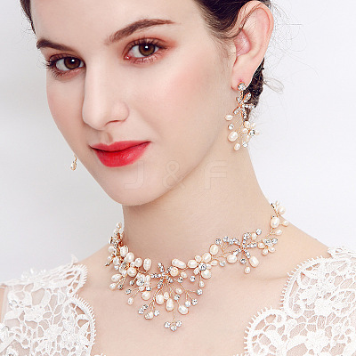 Alloy Fresh Water Pearl Rhinestone Jewelry Sets FS-WG8E598-01-1