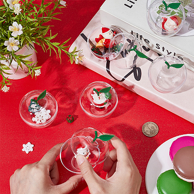 Christmas Apple Shaped Transparent Plastic Jewelry Gift Storage Boxes with Lid CON-WH0089-167A-1