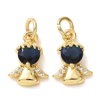 Brass Micro Pave Blue Cubic Zirconia Charms CU-E003-05G-1