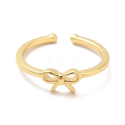 Brass Bowknot Open Cuff Ring for Women KK-H434-25G-1