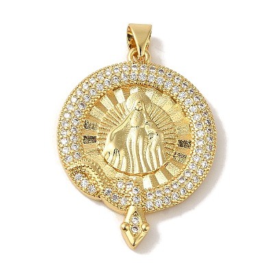 Rack Plating Brass Micro Pave Clear Cubic Zirconia Pendants KK-P267-14A-G-1