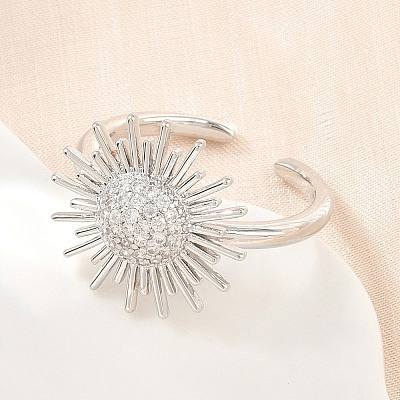 Sun Brass Micro Pave Cubic Zirconia Cuff Open Rings for Women CU-CBA0A21-05P-1