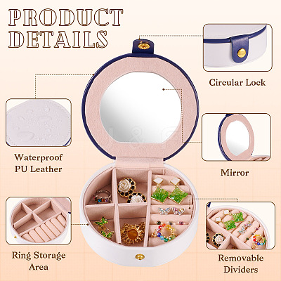 Round PU Leather & Plastic Jewelry Set Storage Box CON-TAC0014-06A-1