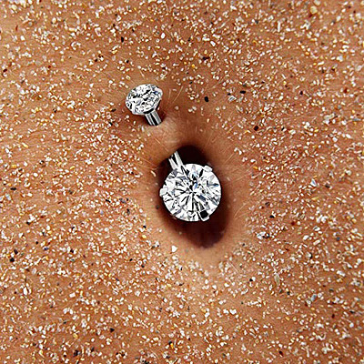 316L Surgical Stainless Steel Cubic Zirconia Flat Round Curved Barbell Belly Rings WGC75B2-01-1
