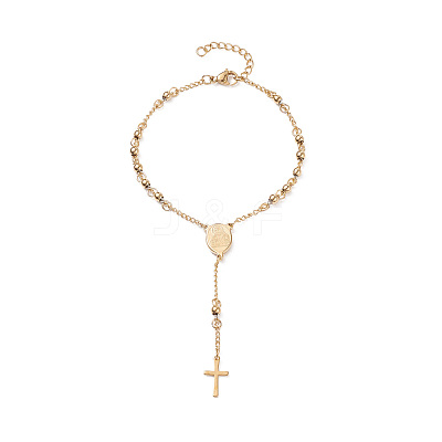 Rosary Bead Bracelets with Cross BJEW-E282-02G-1