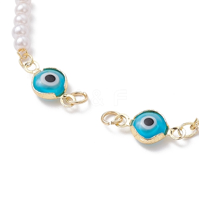 Evil Eye Glass & Brass & ABS Imitation Pearl Beaded Bracelet Making AJEW-JB01150-42-1