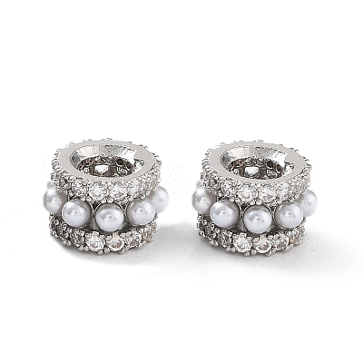 Rack Plating Brass Micro Pave Cubic Zirconia European Beads KK-P247-15P-1