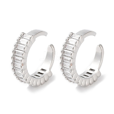 Rectangle Brass Cubic Zirconia Cuff Earrings for Women LS-EJEW-E310-09P-1
