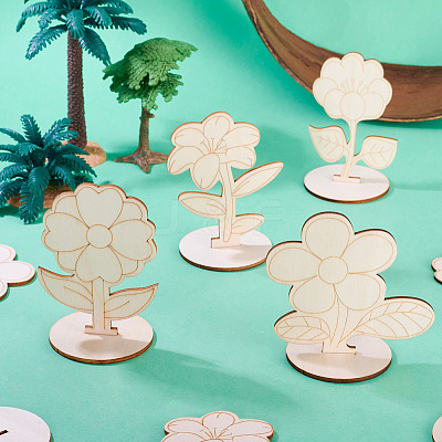 20Pcs 4 Styles Flower Unfinished Wood Display Decorations for DIY Painting Decoration Crafts DJEW-TA0001-38-1