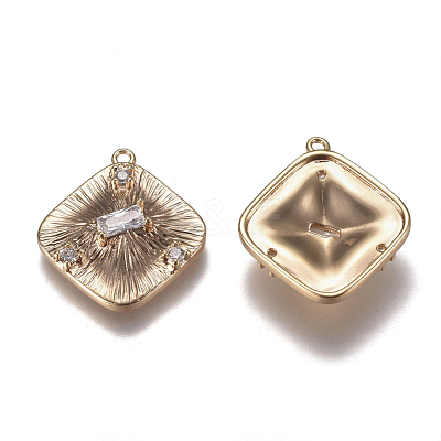 Brass Micro Pave Clear Cubic Zirconia Pendants ZIRC-I030-14G-1