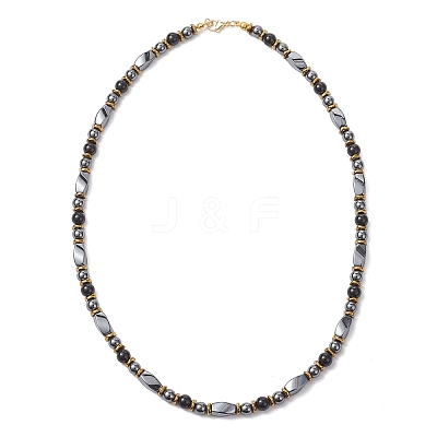 Round Natural Obsidian & Twist Synthetic Non-Magnetic Hematite Beaded Necklaces NJEW-JN05728-02-1
