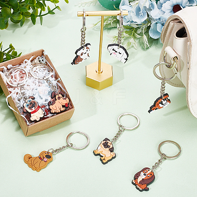 45Pcs 9 Style Cute Cartoon PVC Plastic Dog Pendant Keychain KEYC-CP0001-11-1
