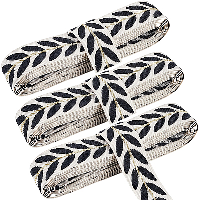 3Skeins Polyester Leaf Jacquard Ribbons SRIB-CY0001-20C-1