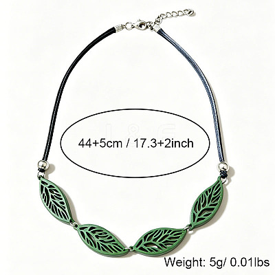Boho Hollow Wood Leaf Beaded Black Multi-Strand PU Leather Necklaces for Women WGCAA73-01-1