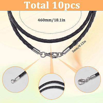 10Pcs Braided Leather Cords for Necklace Making NCOR-SC0001-01-1