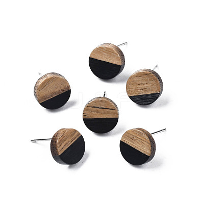 Opaque Resin & Walnut Wood Stud Earrings EJEW-N017-008-B01-1