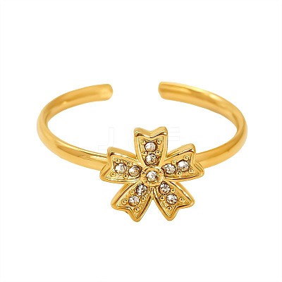 304 Stainless Steel Rhinestone Cuff Open Rings WG17863-03-1
