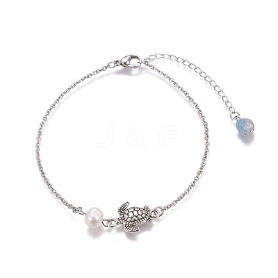 Stainless Steel Link Anklets AJEW-AN00253-1
